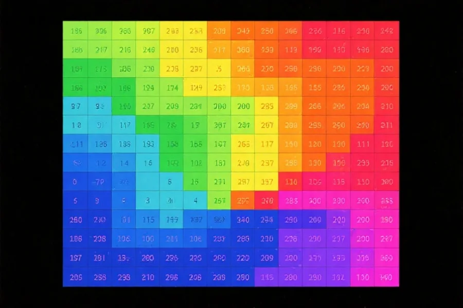 一张彩色热力图，格子内有数字，色块深浅反映号码出现频率，排版清晰